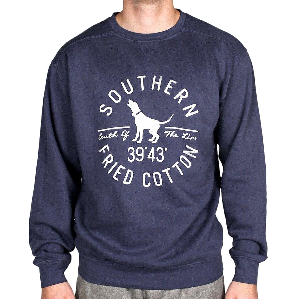 SOUTHERN FRIED COTTON Hound Circle Crew Neck Sweatshirt Navy Blue Men’s Small